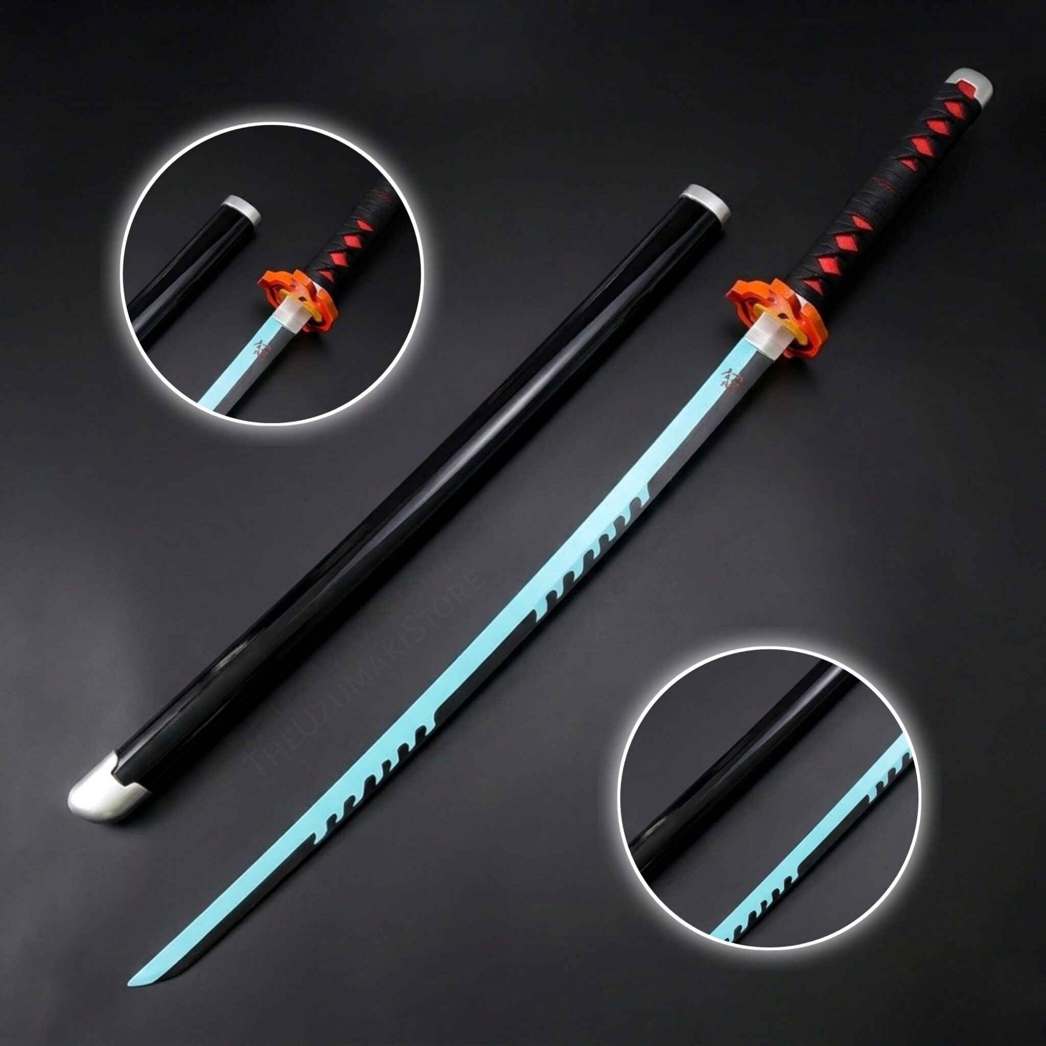Tanjiro Blue Nichirin Wooden Katana 104cm (Demon slayer) – The Uzumaki ...